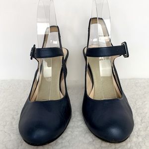 Rebeca Sanver Leather Mary Jane Shoes Women's Size 41/9.5 Navy Slingback